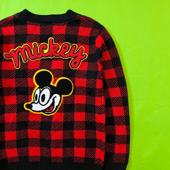 Small Disney x Forever 21 Mickey Mouse Cardigan Sweater Red Black Menswear - Picture 1 of 5